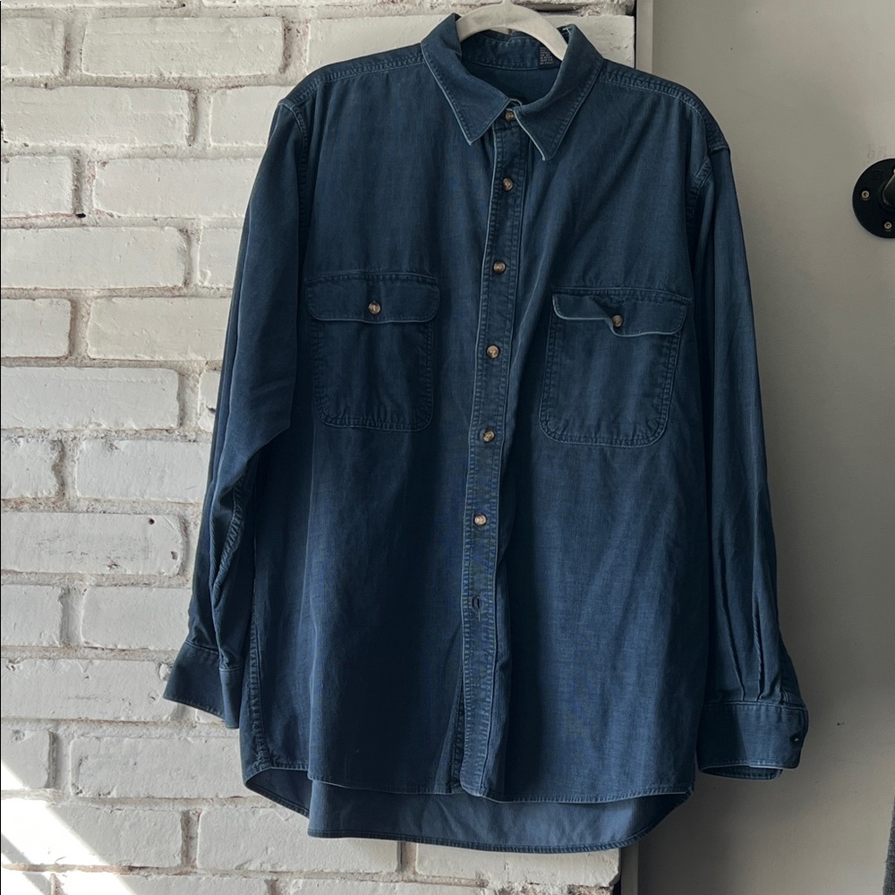 Classic Vintage corduroy  Button-Up Shirt in Deep Blue 70s cord button down